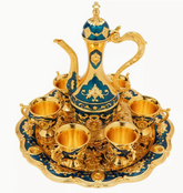 Vintage Turkish Tea Set, Luxury Turkish Coffee Set with Pot and 6 Cups for Home